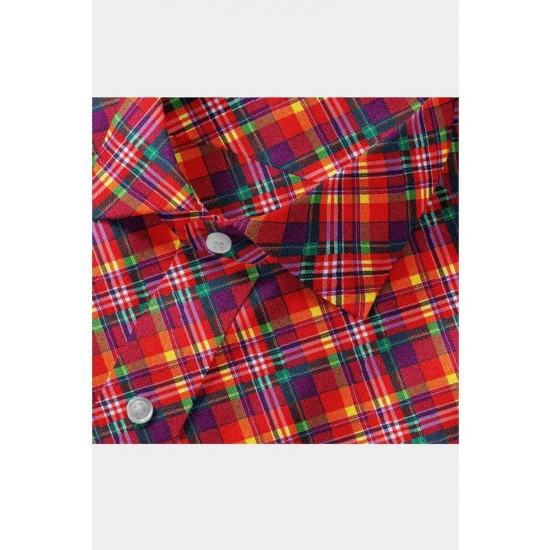 Mayawye Men's Cotton Blended Checked Full Sleeve Shirt (Red)