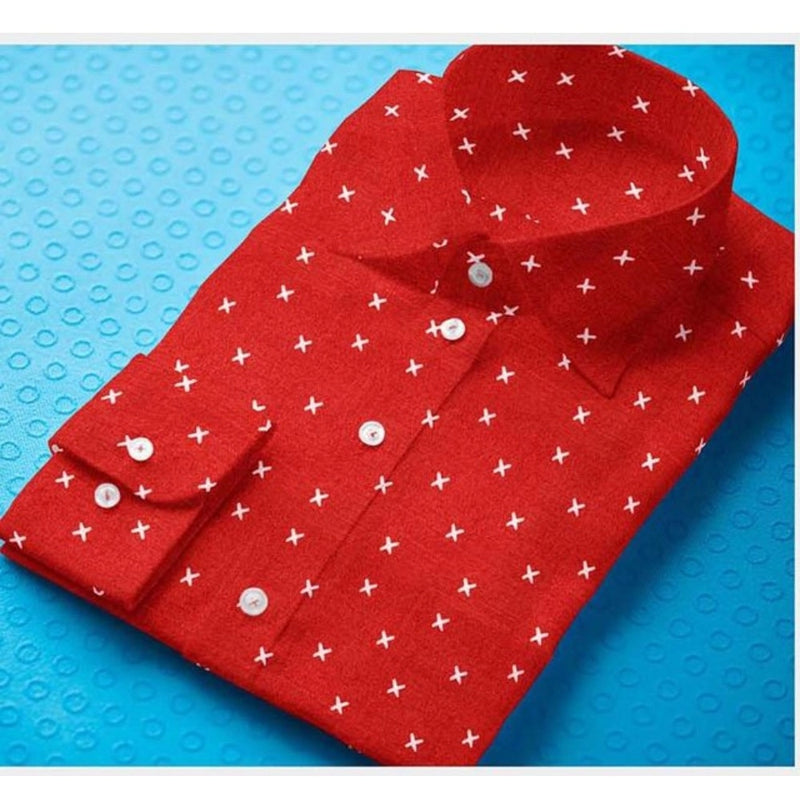Mayawye Men's Cotton Blended Printed Full Sleeve Shirt (Red)