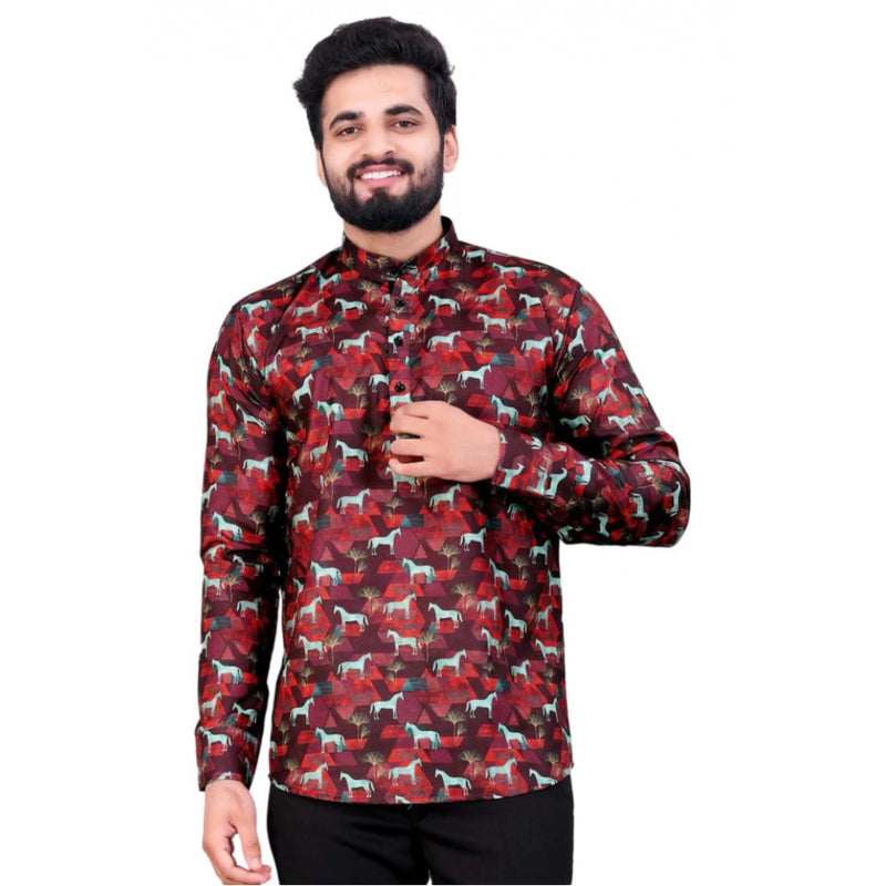 Mayawye Men's Cotton Blended Printed Full Sleeve Shortkurta (Multicolor)