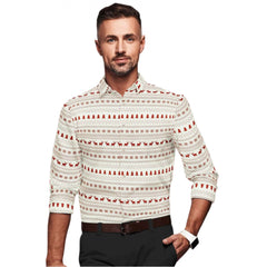 Mayawye Men's Cotton Blended Printed Full Sleeve Shirt (White-Red)