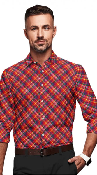 Mayawye Men's Cotton Blended Checked Full Sleeve Shirt (Red)