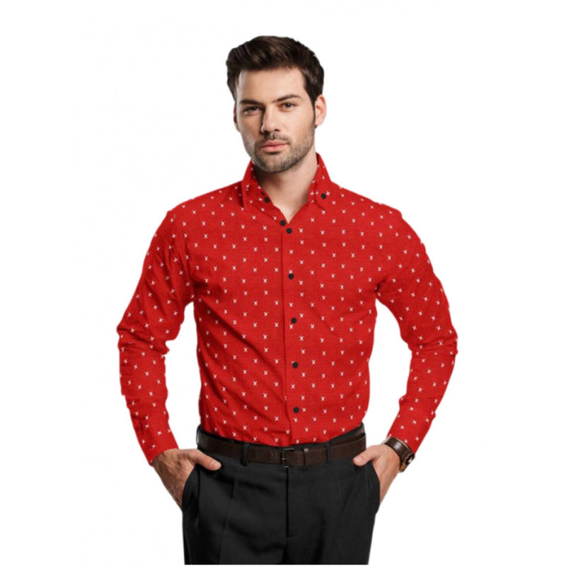 Mayawye Men's Cotton Blended Printed Full Sleeve Shirt (Red)