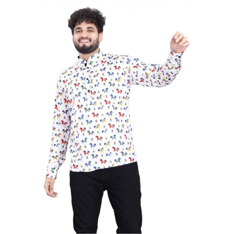 Mayawye Men's Cotton Blended Printed Full Sleeve Shortkurta (Multicolor)