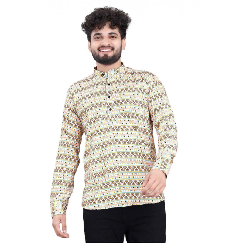 Mayawye Men's Cotton Blended Printed Full Sleeve Shortkurta (Multicolor)