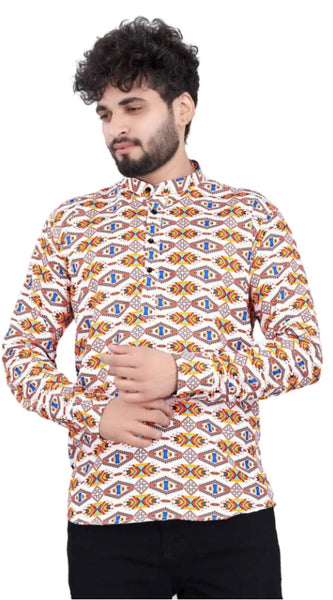 Mayawye Men's Cotton Blended Printed Full Sleeve Shortkurta (Multicolor)