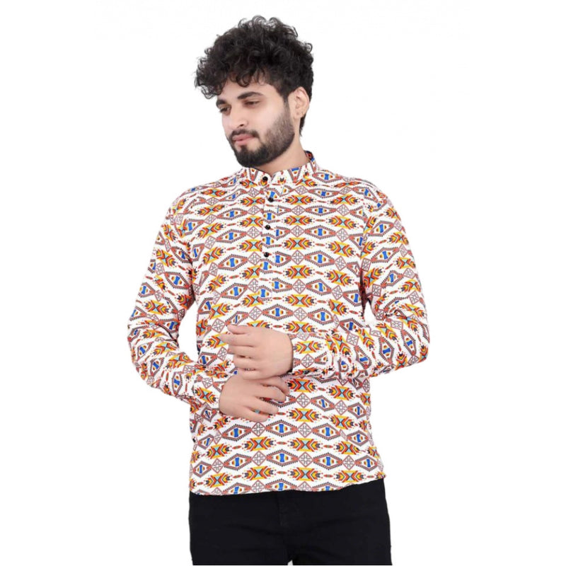 Mayawye Men's Cotton Blended Printed Full Sleeve Shortkurta (Multicolor)