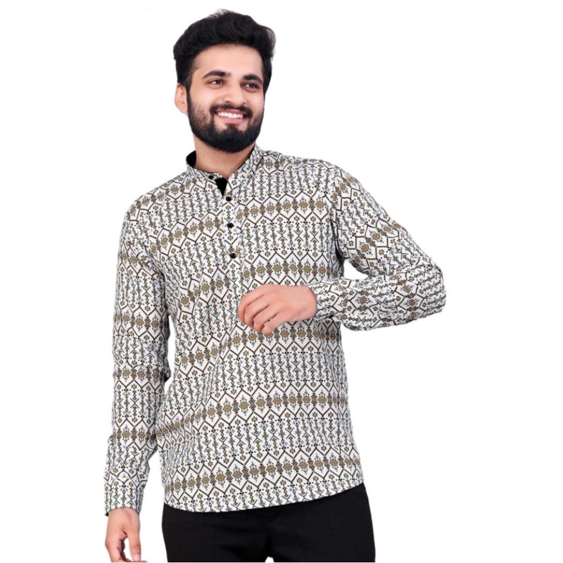 Mayawye Men's Cotton Blended Printed Full Sleeve Shortkurta (Multicolor)