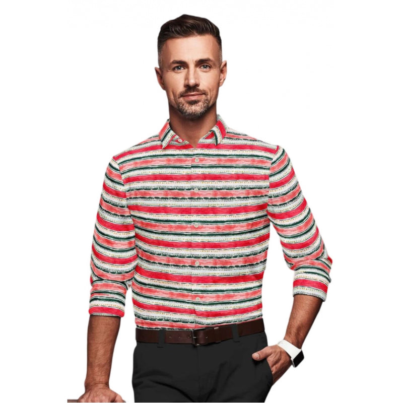 Mayawye Men's Cotton Blended Striped Full Sleeve Shirt (Red-White)