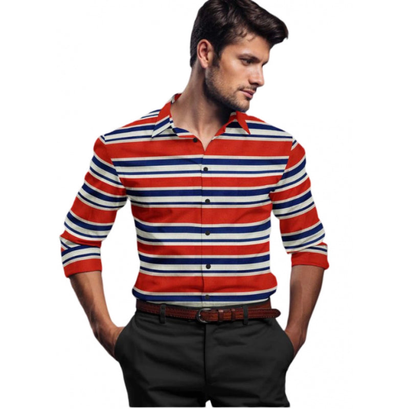 Mayawye Men's Cotton Blended Striped Full Sleeve Shirt (Red-Blue)