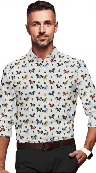 Mayawye Men's Cotton Blended Printed Full Sleeve Shirt (Multicolor)
