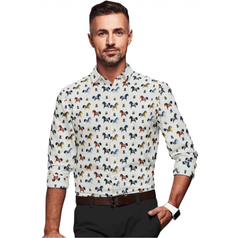 Mayawye Men's Cotton Blended Printed Full Sleeve Shirt (Multicolor)
