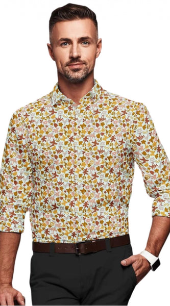 Mayawye Men's Cotton Blended Printed Full Sleeve Shirt (Multicolor)