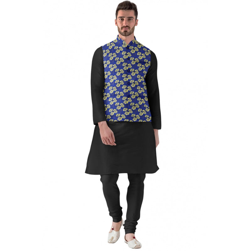 Mayawye Men's Jacquard Printed Full Sleeve Waistcoat (Blue)