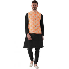 Mayawye Men's Jacquard Printed Full Sleeve Waistcoat (Orange)