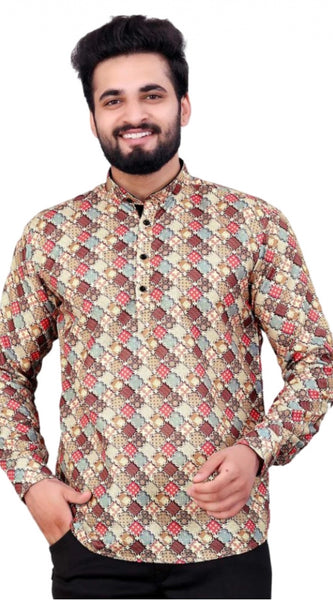 Mayawye Men's Cotton Blended Printed Full Sleeve Shortkurta (Multicolor)