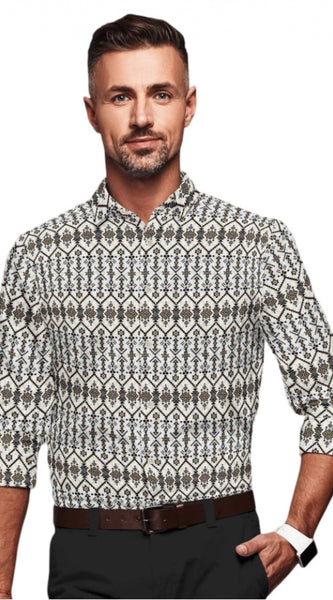 Mayawye Men's Cotton Blended Printed Full Sleeve Shirt (Multicolor)