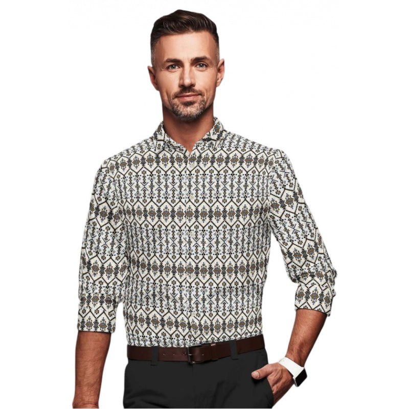 Mayawye Men's Cotton Blended Printed Full Sleeve Shirt (Multicolor)