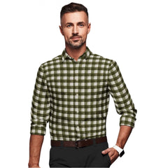 Mayawye Men's Cotton Blended Checked Full Sleeve Shirt (White-Green)