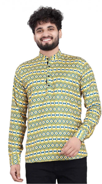 Mayawye Men's Cotton Blended Printed Full Sleeve Shortkurta (Multicolor)