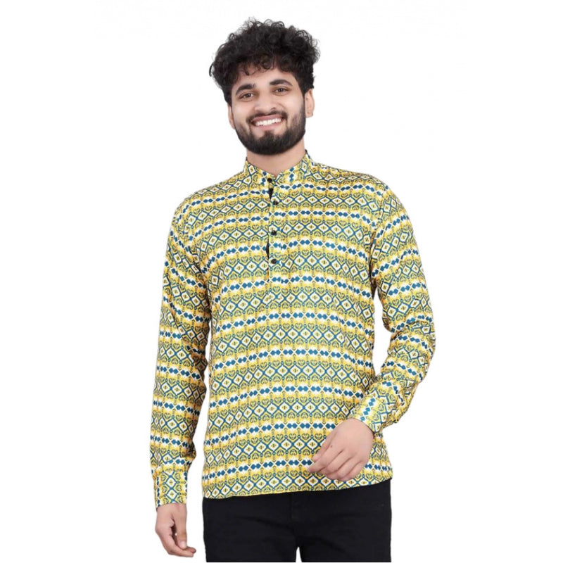 Mayawye Men's Cotton Blended Printed Full Sleeve Shortkurta (Multicolor)
