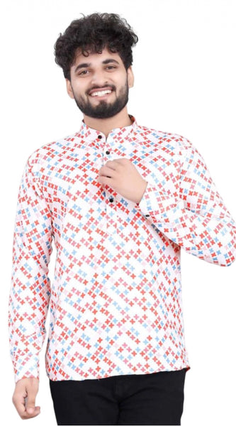 Mayawye Men's Cotton Blended Printed Full Sleeve Shortkurta (Multicolor)