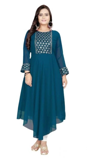 Mayawye Women's Georgette Embroidered Kurti (Rama)