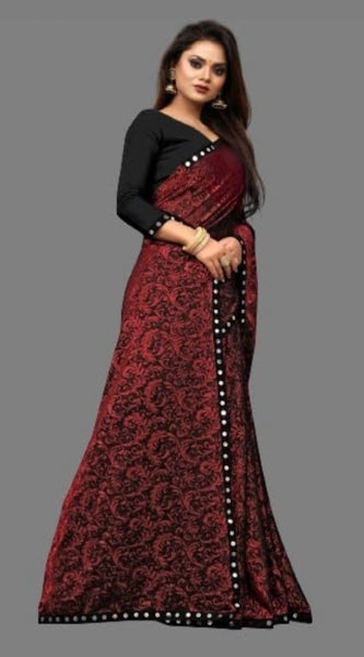 Mayawye Women's Lycra Solid Saree With Unstitched Blouse (Maroon, 5.5 Mtr)