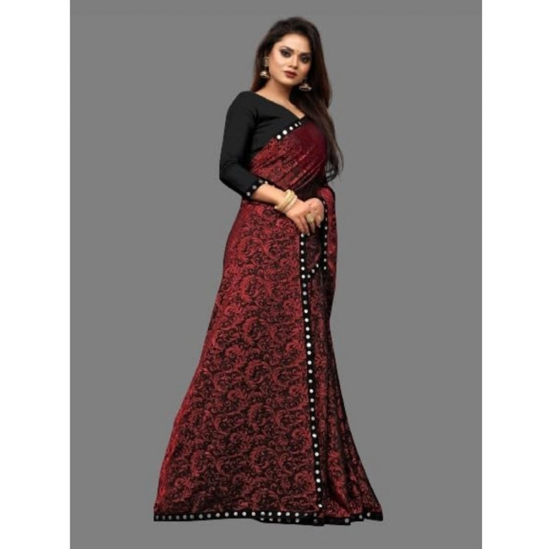 Mayawye Women's Lycra Solid Saree With Unstitched Blouse (Maroon, 5.5 Mtr)