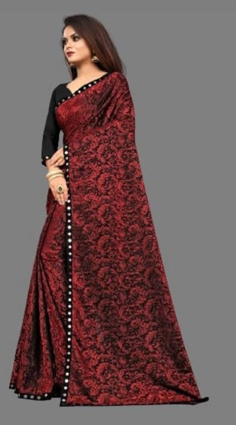 Mayawye Women's Lycra Solid Saree With Unstitched Blouse (Maroon, 5.5 Mtr)