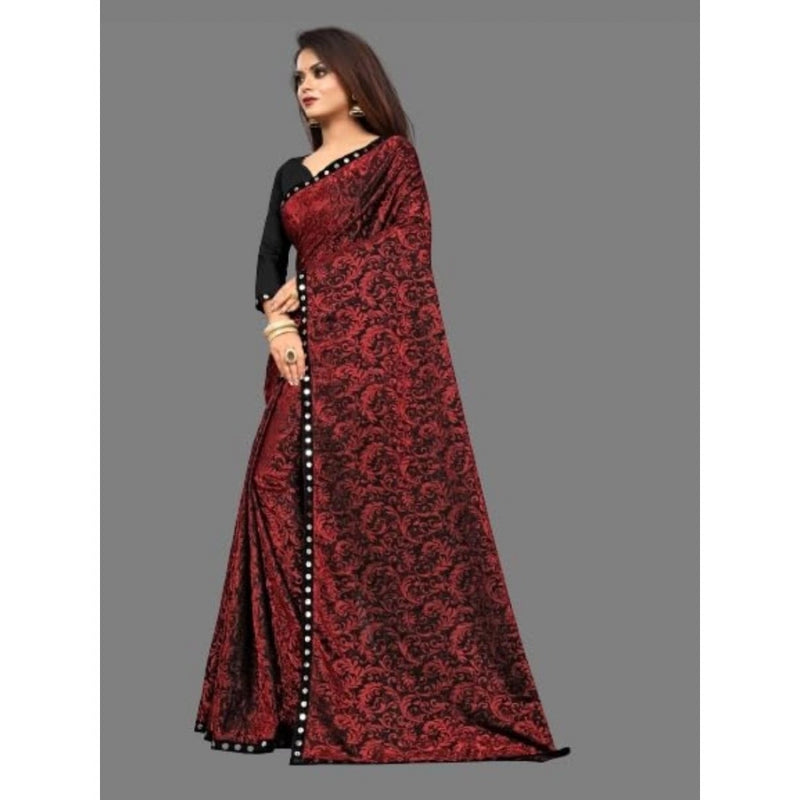 Mayawye Women's Lycra Solid Saree With Unstitched Blouse (Maroon, 5.5 Mtr)