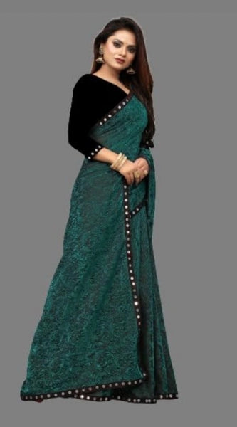 Mayawye Women's Lycra Solid Saree With Unstitched Blouse (Green, 5.5 Mtr)