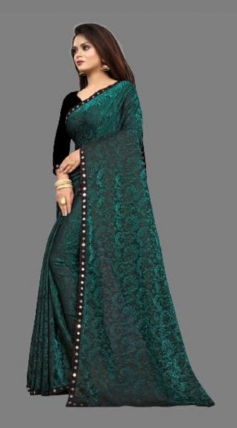 Mayawye Women's Lycra Solid Saree With Unstitched Blouse (Green, 5.5 Mtr)
