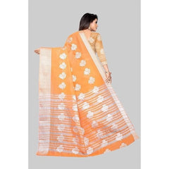 Mayawye Women's Cotton Silk Floral Saree With Unstitched Blouse (Orange, 5.5 Mtr)