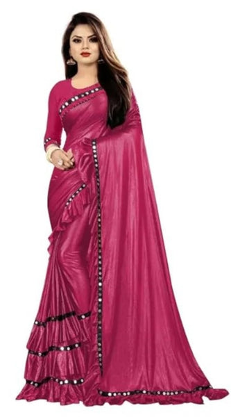 Mayawye Women's Malai Lining Solid Saree With Unstitched Blouse (Maroon, 5.5 Mtr)