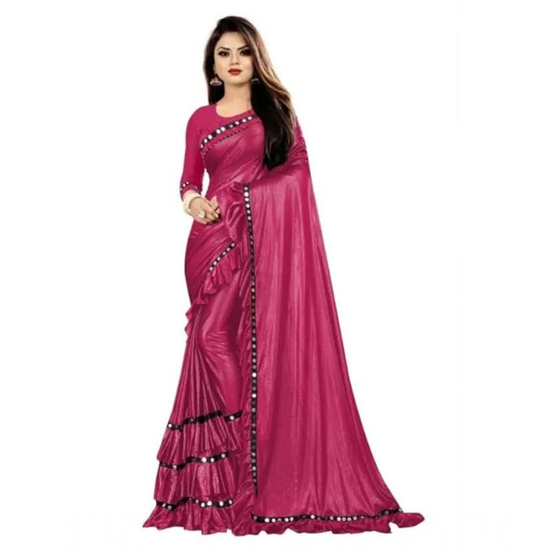 Mayawye Women's Malai Lining Solid Saree With Unstitched Blouse (Maroon, 5.5 Mtr)