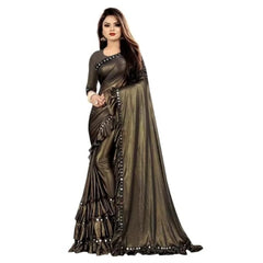 Mayawye Women's Malai Lining Solid Saree With Unstitched Blouse (Coffee, 5.5 Mtr)