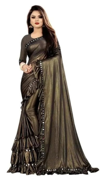 Mayawye Women's Malai Lining Solid Saree With Unstitched Blouse (Coffee, 5.5 Mtr)