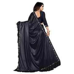 Mayawye Women's Malai Lining Solid Saree With Unstitched Blouse (Black, 5.5 Mtr)