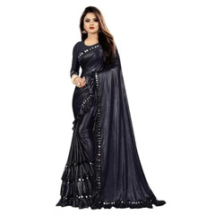 Mayawye Women's Malai Lining Solid Saree With Unstitched Blouse (Black, 5.5 Mtr)
