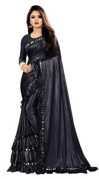 Mayawye Women's Malai Lining Solid Saree With Unstitched Blouse (Black, 5.5 Mtr)