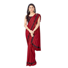 Mayawye Women's Lycra Solid Saree With Unstitched Blouse (Red, 5.5 Mtr)