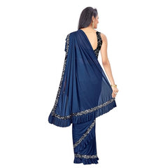 Mayawye Women's Lycra Solid Saree With Unstitched Blouse (Nay Blue, 5.5 Mtr)