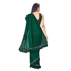 Mayawye Women's Lycra Solid Saree With Unstitched Blouse (Green, 5.5 Mtr)