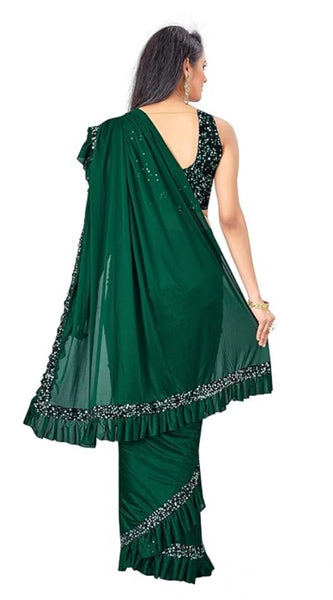 Mayawye Women's Lycra Solid Saree With Unstitched Blouse (Green, 5.5 Mtr)