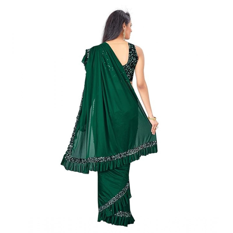 Mayawye Women's Lycra Solid Saree With Unstitched Blouse (Green, 5.5 Mtr)