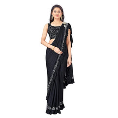 Mayawye Women's Lycra Solid Saree With Unstitched Blouse (Black, 5.5 Mtr)