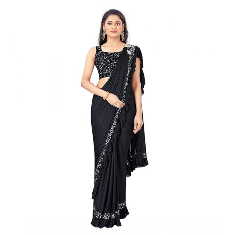 Mayawye Women's Lycra Solid Saree With Unstitched Blouse (Black, 5.5 Mtr)