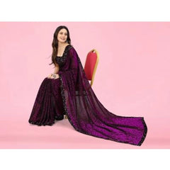 Mayawye Women's Lycra Floral Saree With Unstitched Blouse (Wine, 5.5 Mtr)