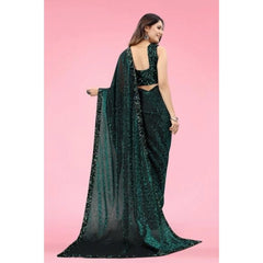 Mayawye Women's Lycra Floral Saree With Unstitched Blouse (Green, 5.5 Mtr)