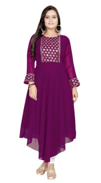 Mayawye Women's Georgette Embroidered Kurti (Purple)